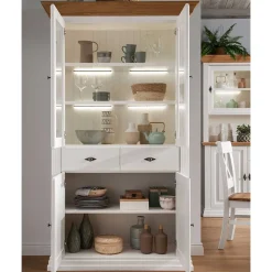 116x199x45 Landhaus Vitrinenschrank in Weiß - Henry