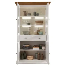 116x199x45 Landhaus Vitrinenschrank in Weiß - Henry