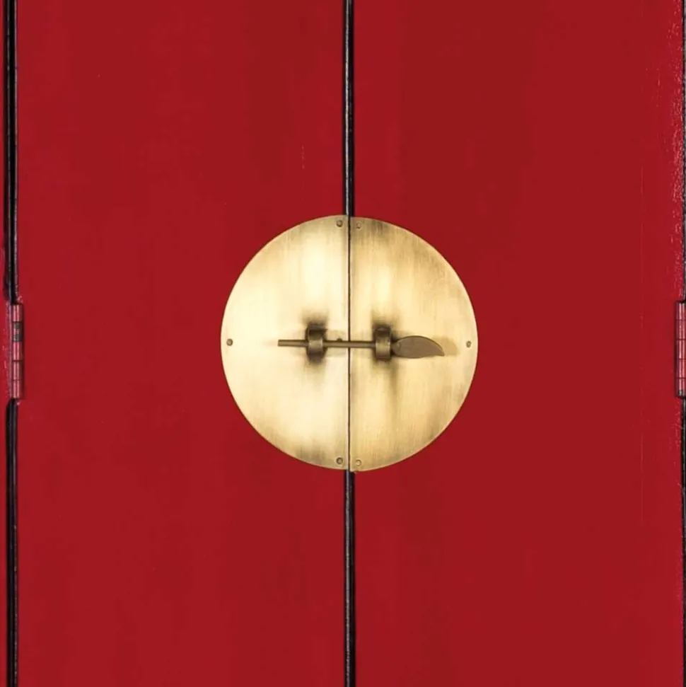 60x180x35 Massivholz Schrank in Rot lackiert - Iscian