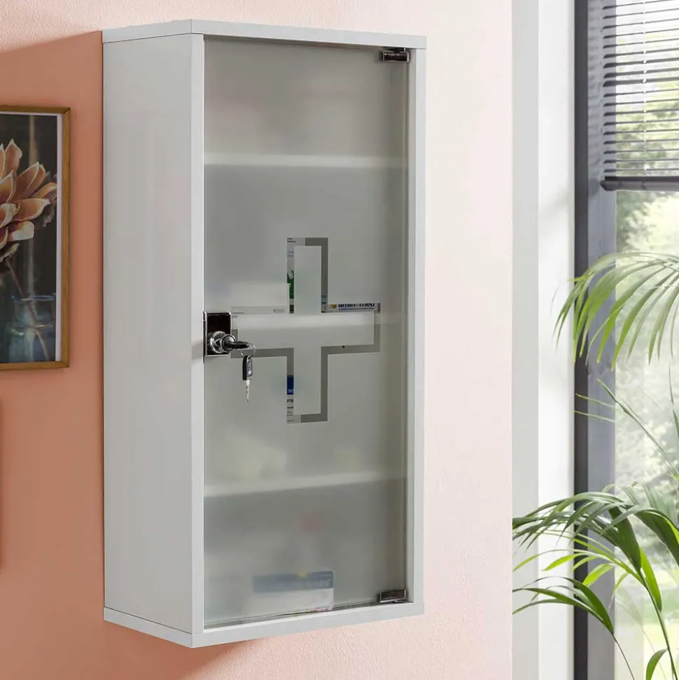 34x72x20 Medizinschrank mit Glastür abschließbar - Spanola