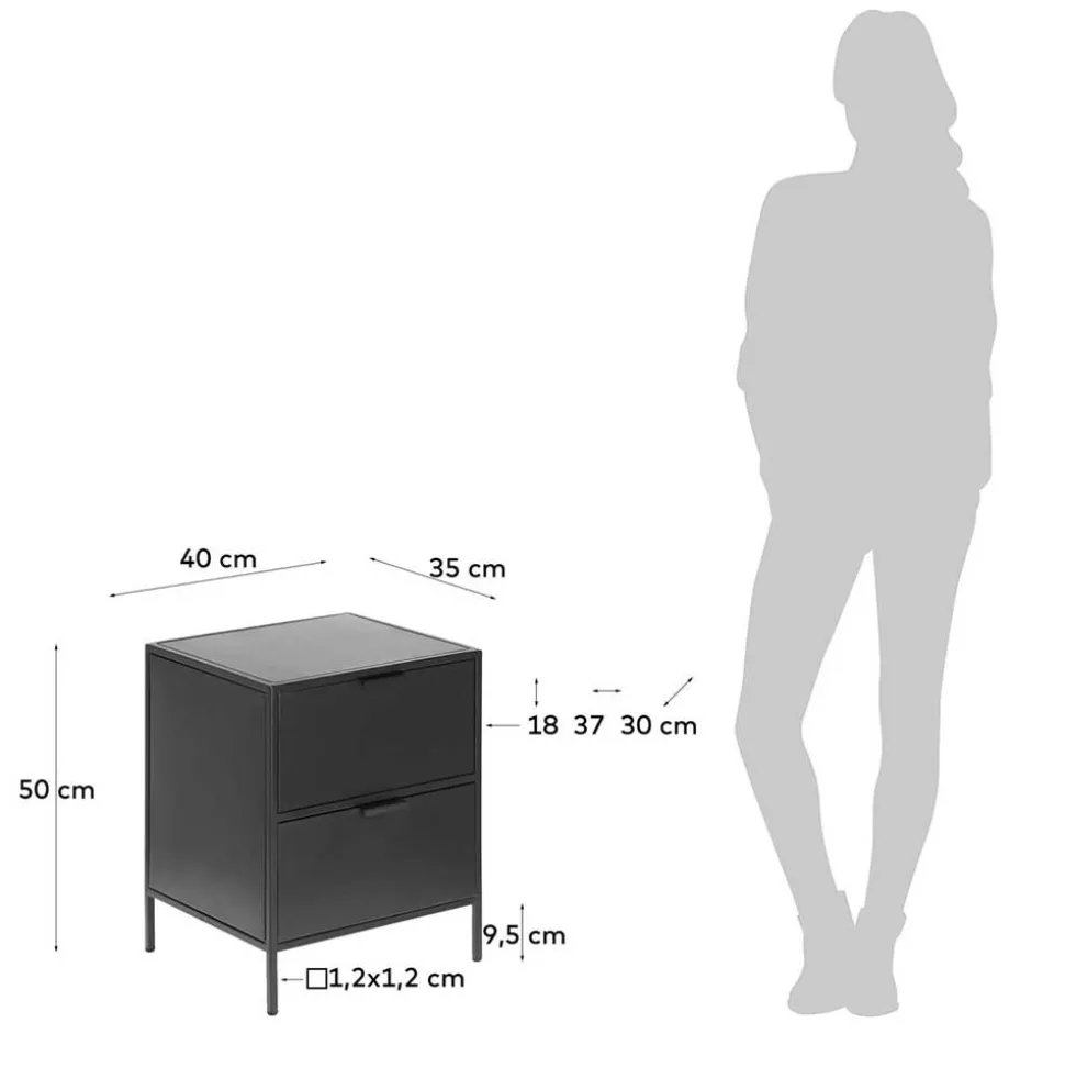 40x50x35 Metall Nachtkommode in Schwarz - Magde