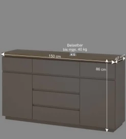 150x86x40 Moderne Kombi-Kommode in Taupe - Anja