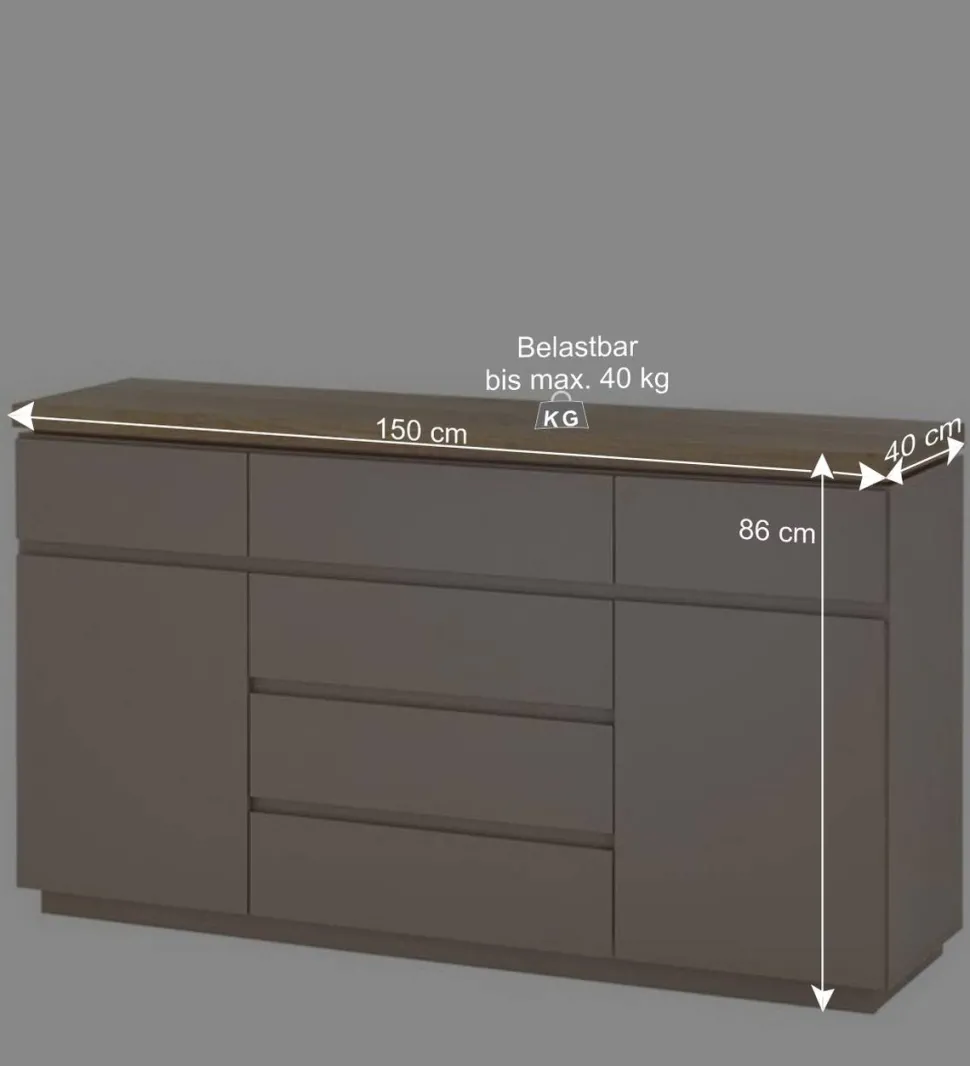 150x86x40 Moderne Kombi-Kommode in Taupe - Anja