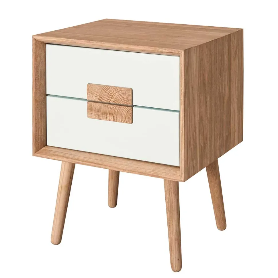 40x50x40 Nachtkommode in Weiß & Eiche - Julecas