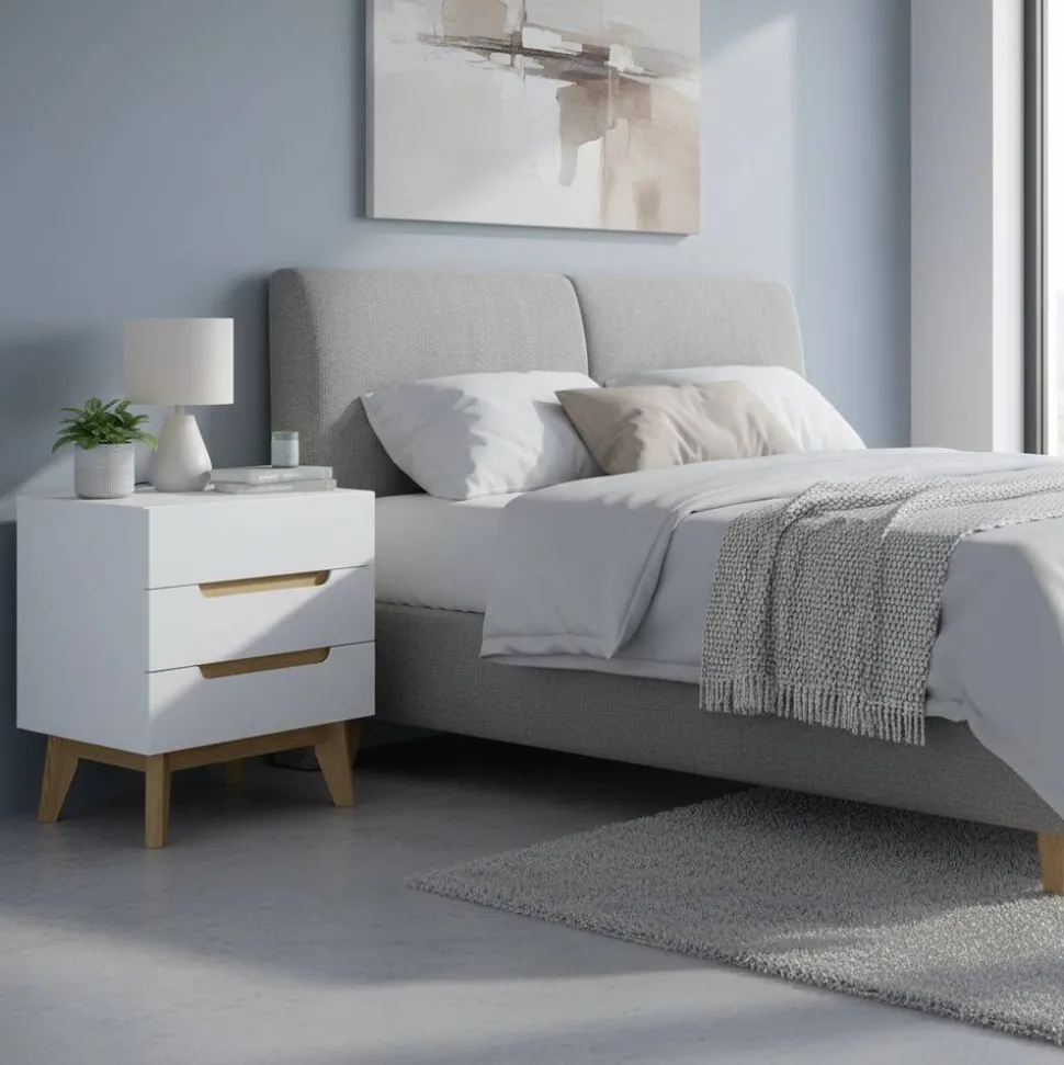 48x60x40 Nachtkommode in Weiß & Eiche - Setubal