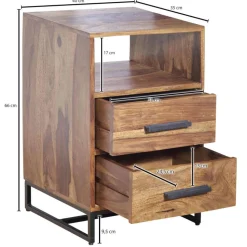 40x66x35 Nachtkommode mit Fach & 2 Schubladen - Crystons