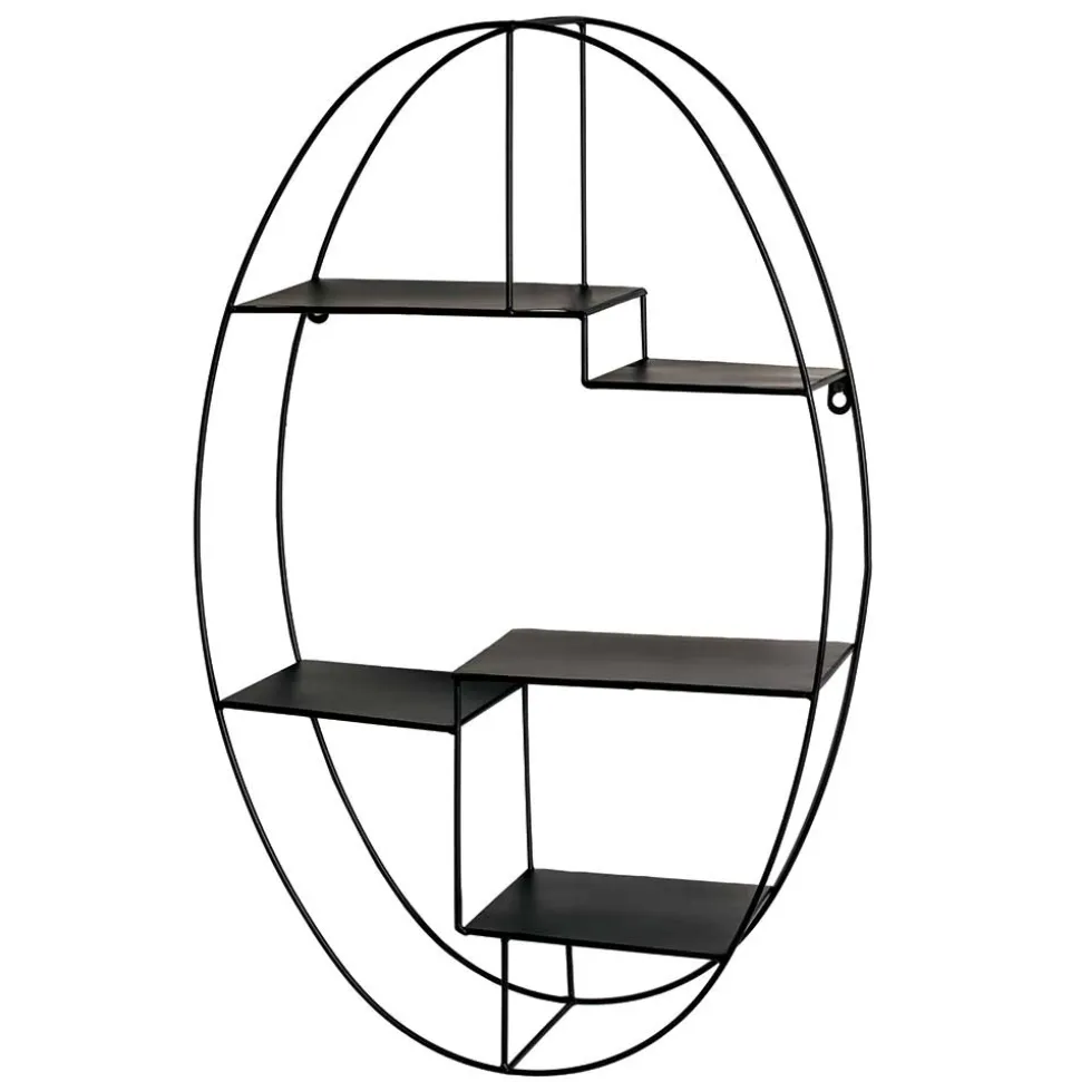 44x71x16 Ovales Wandregal aus Metall in Schwarz - Jaglyn
