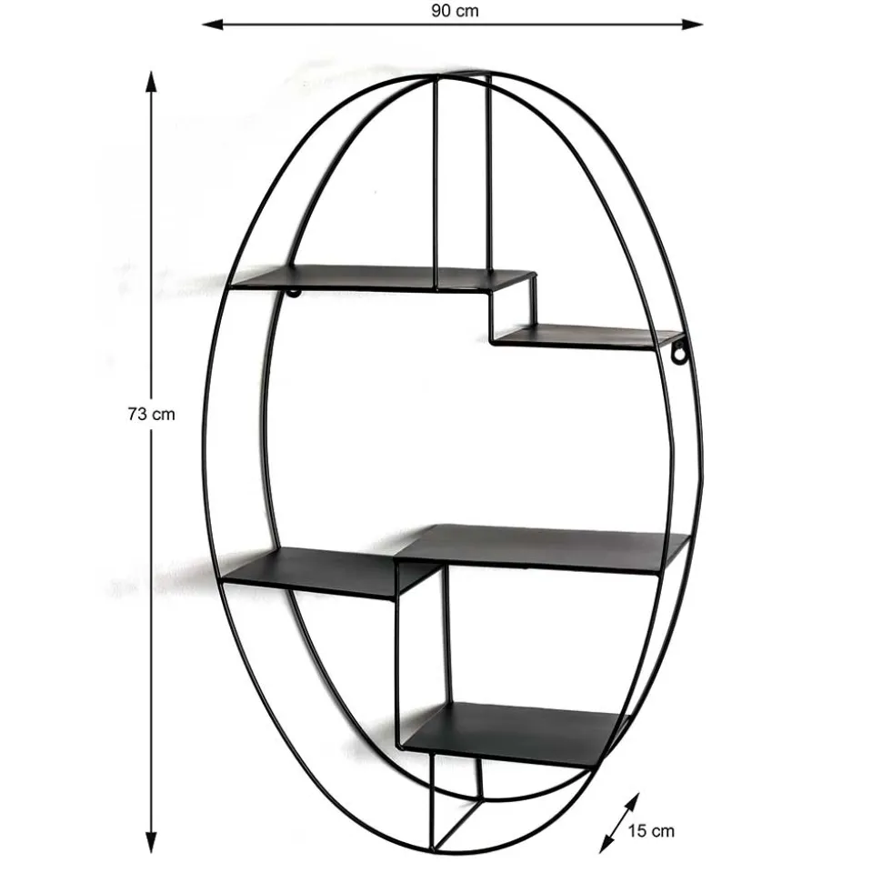 44x71x16 Ovales Wandregal aus Metall in Schwarz - Jaglyn