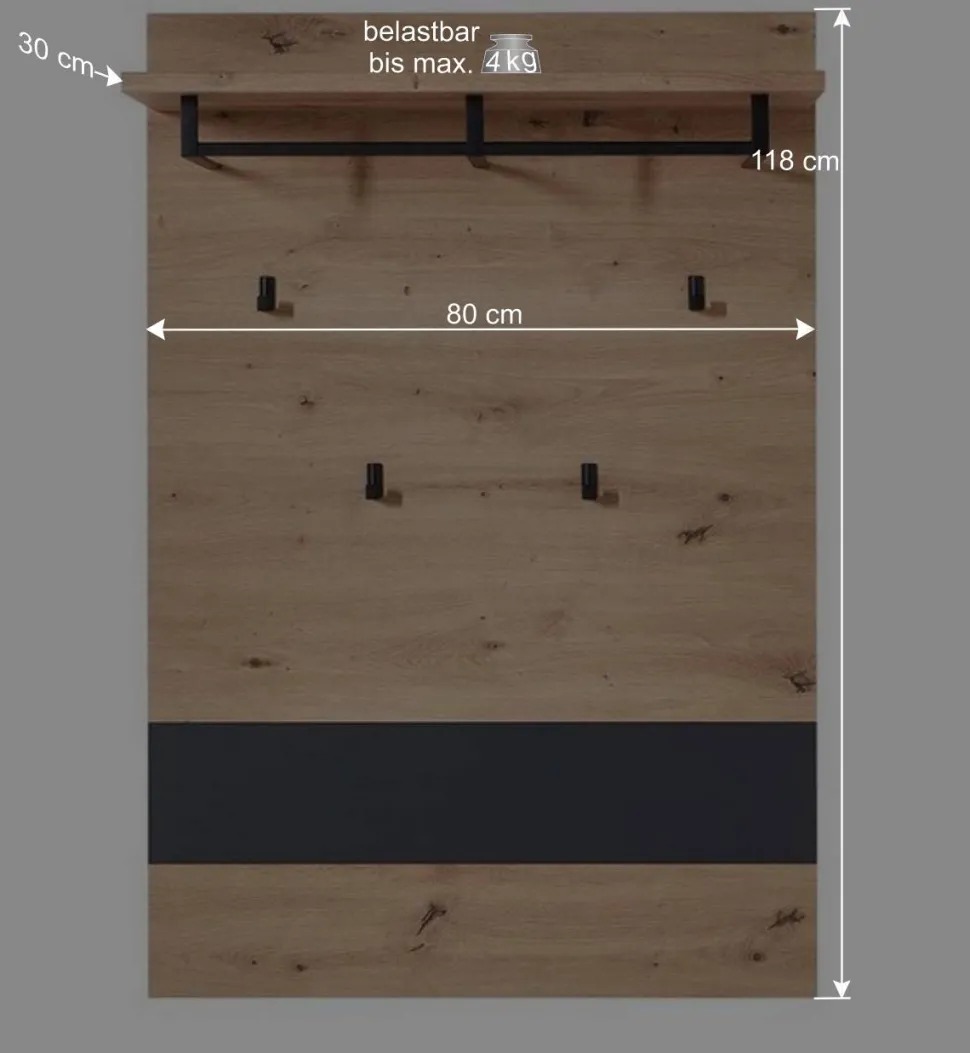 80x118x30 Paneel Garderobe in Wildeiche Optik - Kuetra