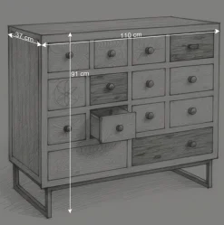 110x91x37 Recyclingholz Kommode mit 14 Schubladen - Emirello