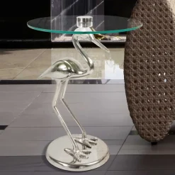 40x58x40 runder Glas Tisch mit Vogel Säulenfuß - Prasido