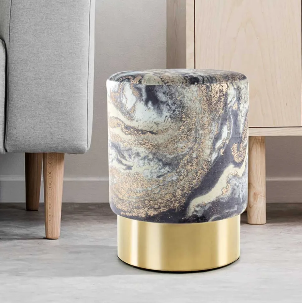 35x46x35 Samt Hocker mit Muster Hellblau - Crash