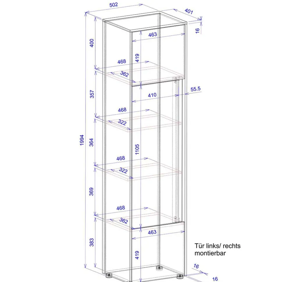 50x200x40 Schrank in Weiß und Wildeiche NB - Nonessia