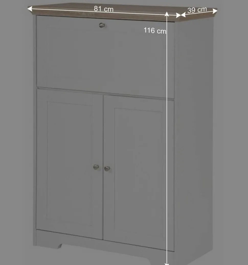 81x116x39 Schreibschrank Sekretär in Weiß - Akedra