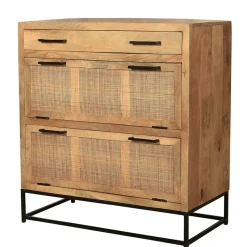 85x91x40 Schuhschrank aus Holz & Rattan Geflecht - Lazianus