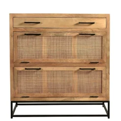 85x91x40 Schuhschrank aus Holz & Rattan Geflecht - Lazianus