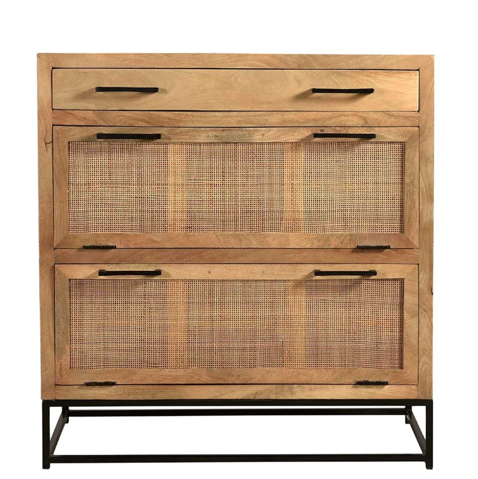 85x91x40 Schuhschrank aus Holz & Rattan Geflecht - Lazianus