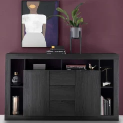 172x102x42 Schwarzes Sideboard in Holzoptik - Bihar