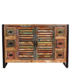 120x80x35 Shabby Chic Kommode aus buntem Altholz - Vosbadus