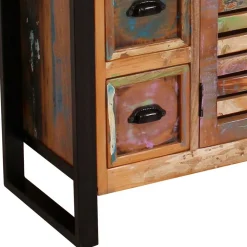 120x80x35 Shabby Chic Kommode aus buntem Altholz - Vosbadus