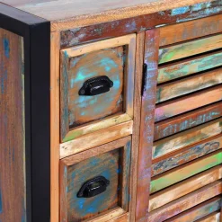 120x80x35 Shabby Chic Kommode aus buntem Altholz - Vosbadus