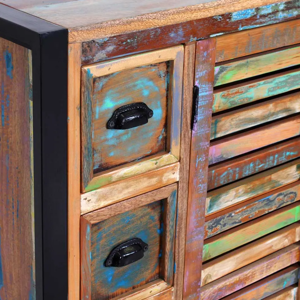 120x80x35 Shabby Chic Kommode aus buntem Altholz - Vosbadus