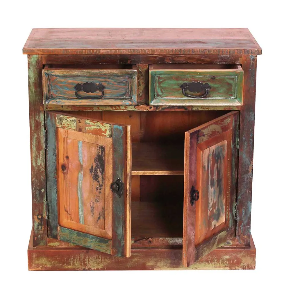 80x80x40 Shabby Chic Kommode in Braun Bunt - Jamaica
