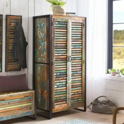 90x180x45 Shabby Chic Schrank mit 2 Lamellentüren - Vosbadus