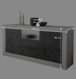 184x86x43 Sideboard in Grau zweifarbig - Faith