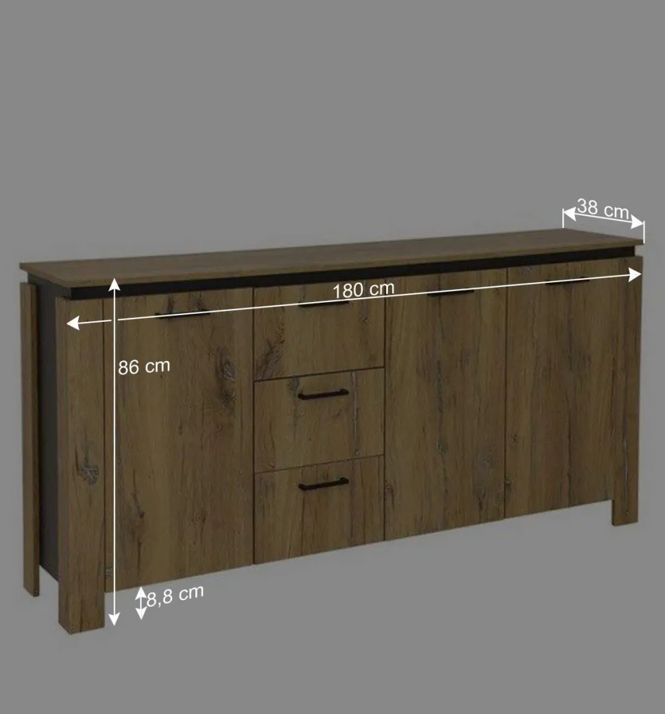 180x86x38 Sideboard in Zinneiche Optik - Traudarian
