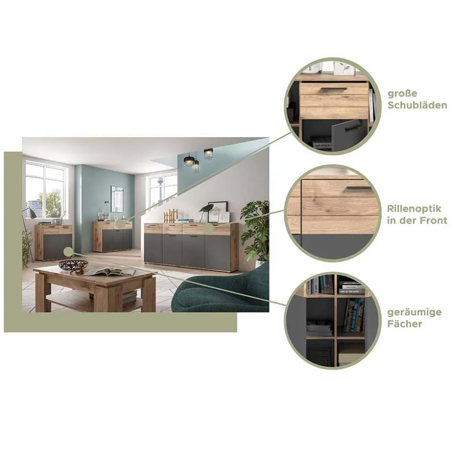 180x87x40 Sideboard mit 2 Schubladen & 4 Türen - Lucios