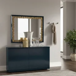 100x95x5 Spiegel im Matt Blau & Gold - Quado