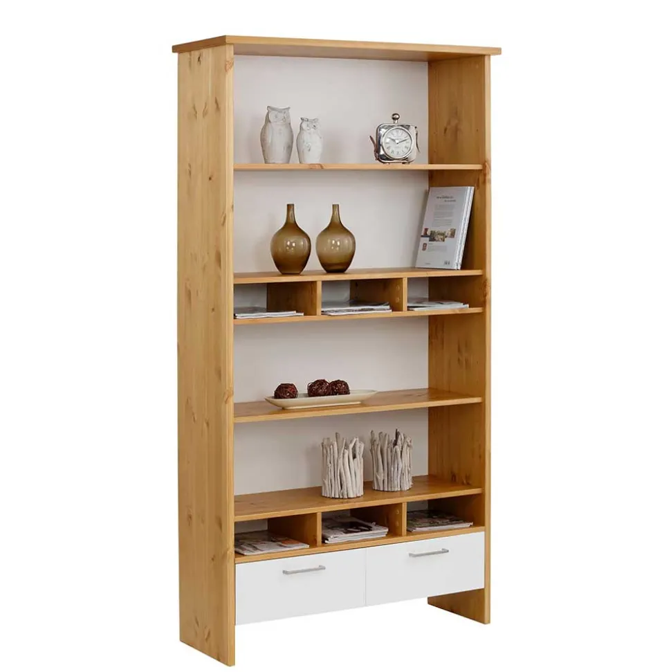 102x188x39 Standregal in Weiß & Honig - Enjes