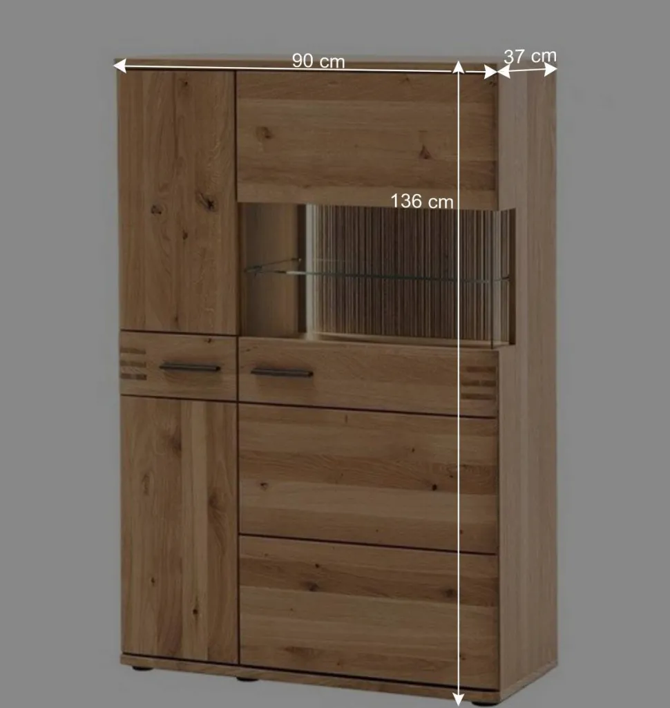 90x136x37 Stauraumvitrine als Highboard - Crupean