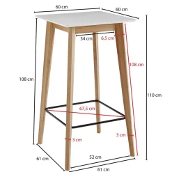 61x110x61 Stehtisch quadratisch mit Fußablage - Soveca