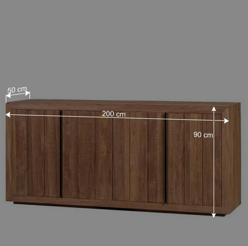 200x90x50 Teak Sideboard in Natur & Schwarz - Myons