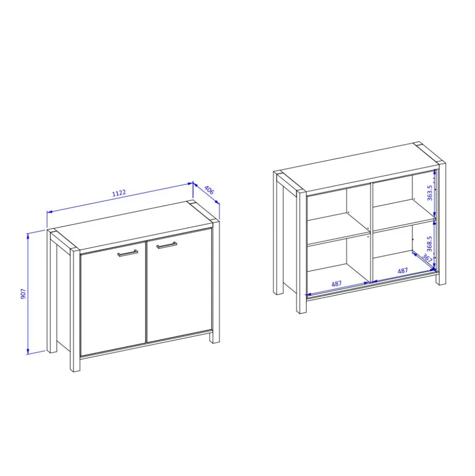 112x91x41 2-türige Kommode mit Metallgriffen - Zavorra