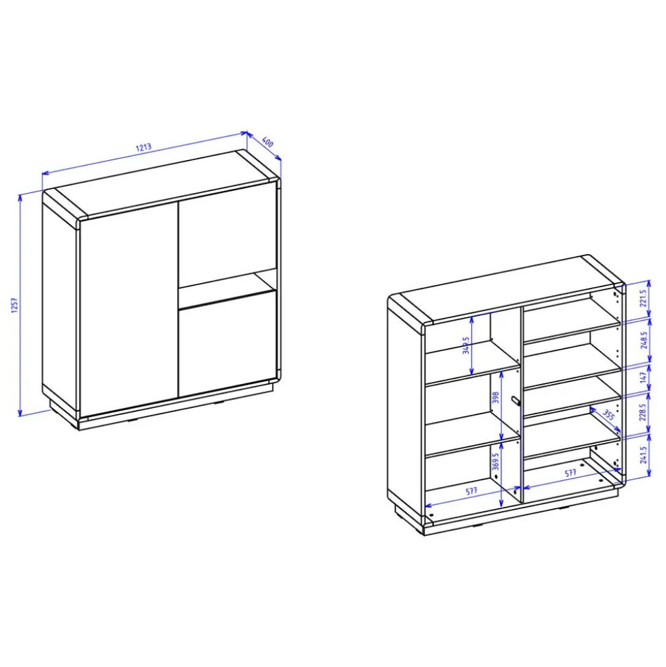 122x126x40 2-türiges Highboard mit Fach - Ilunas