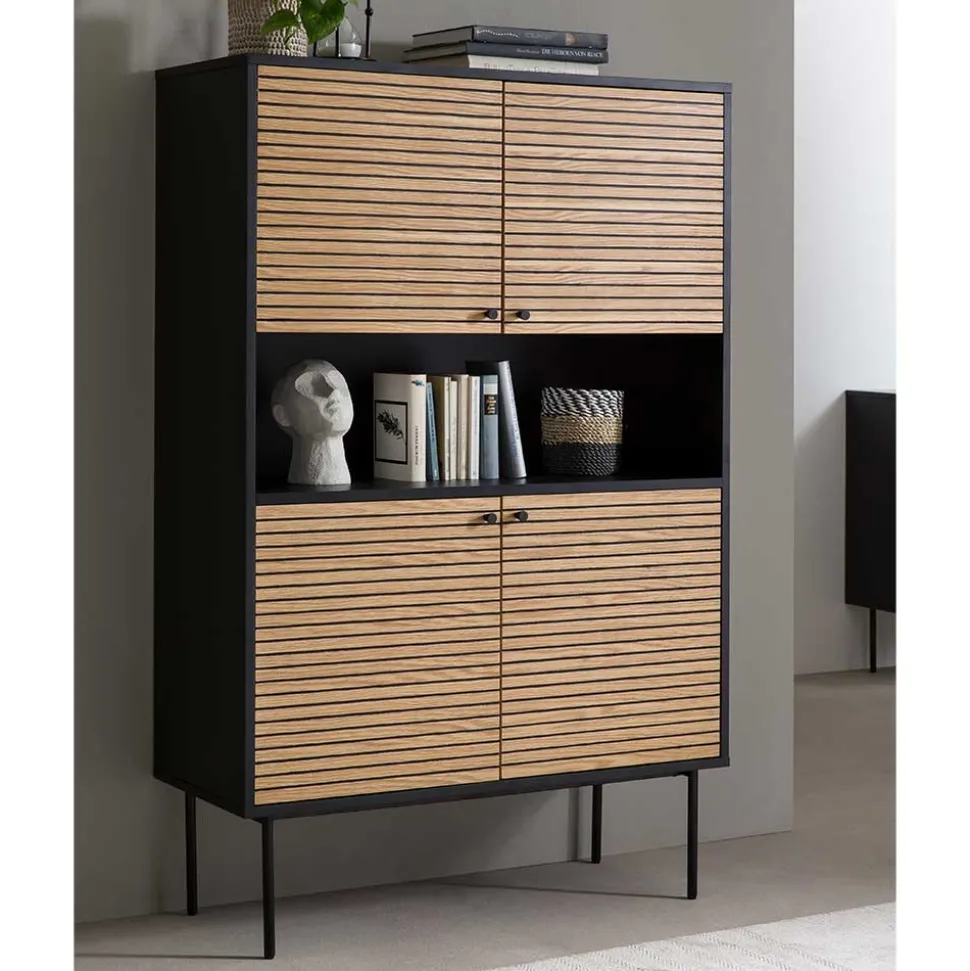 100x155x40 4-türiges Highboard mit offenem Fach - Varaba