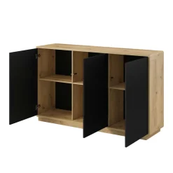 160x75x40 3-türiges Sideboard in Schwarz - Ilunas