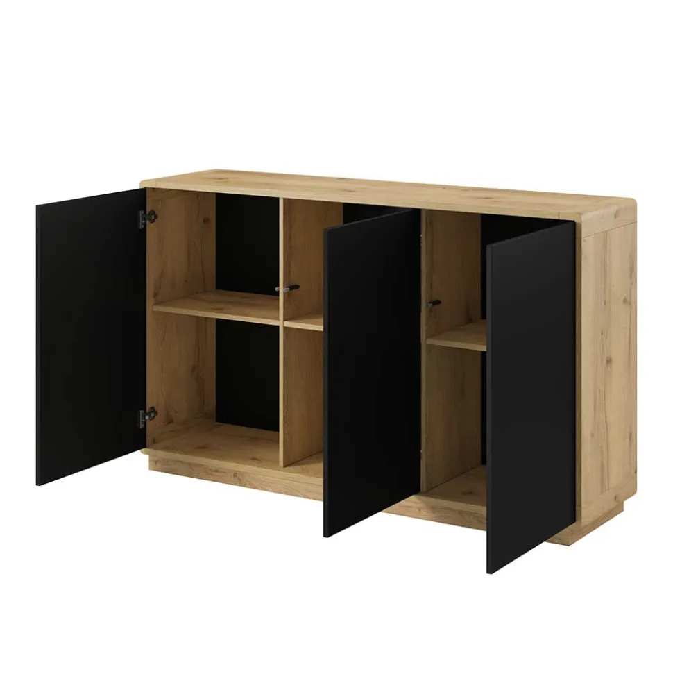 160x75x40 3-türiges Sideboard in Schwarz - Ilunas