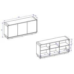 160x75x40 3-türiges Sideboard in Schwarz - Ilunas