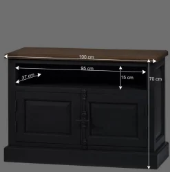 100x70x40 TV Kommode in Schwarz & Teak - Niovan