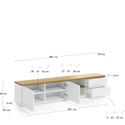 200x44x36 TV Lowboard in Weiß & Eiche - Vintilias