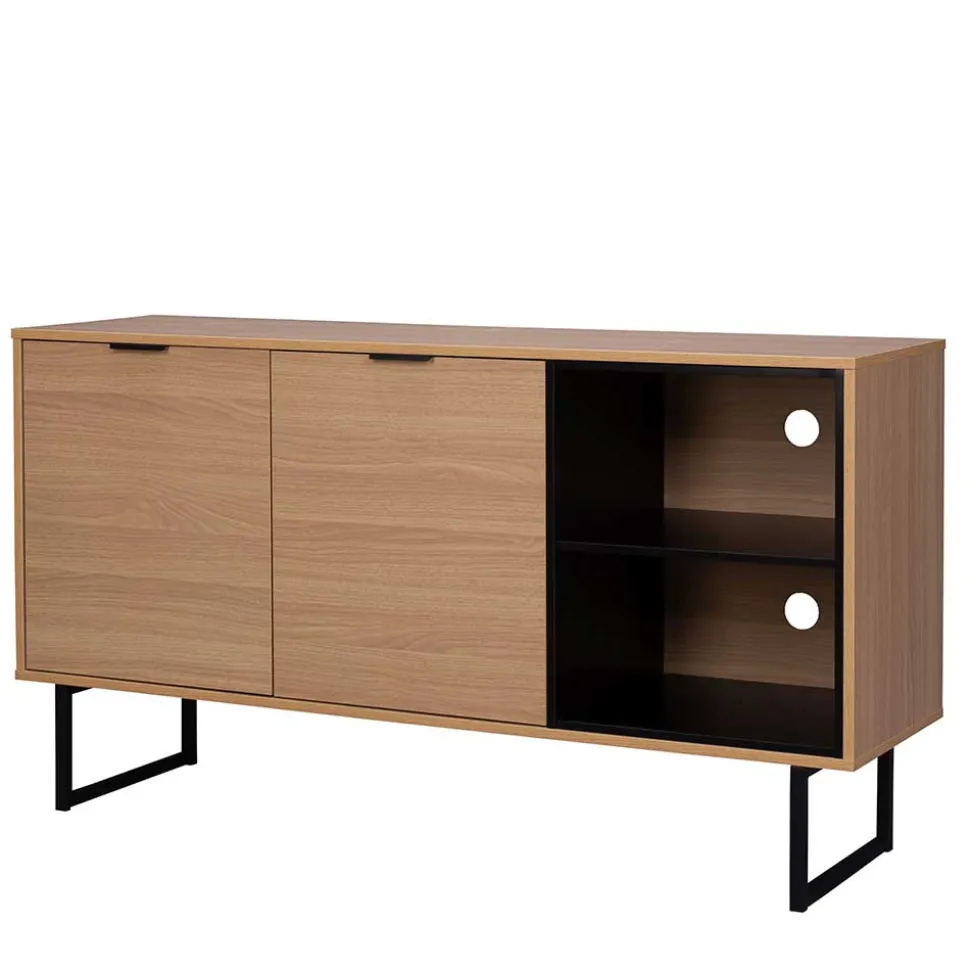 140x76x40 TV Phonoschrank in Eiche & Schwarz - Brausca