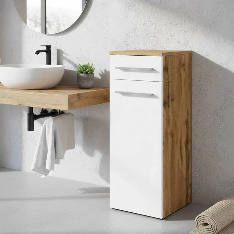 30x79x35 Unterschrank fürs Bad in Weiß & Wildeiche - Yazemina