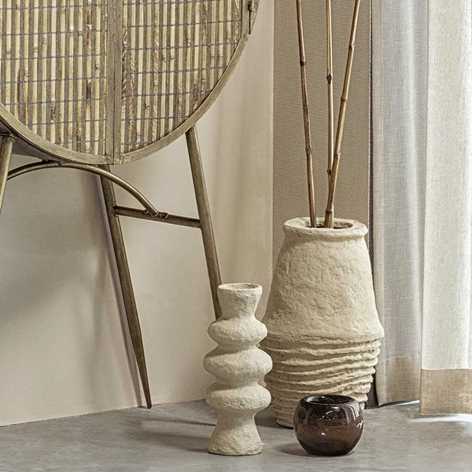 30x45x30 Vase in Cremeweiß aus Pappmasche - Valamengo