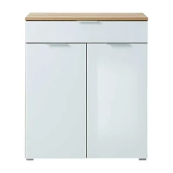 89x105x40 Vertiko in Weiß Glas & Eiche - Reestyl