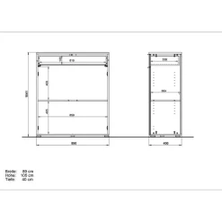89x105x40 Vertiko in Weiß Glas & Eiche - Reestyl