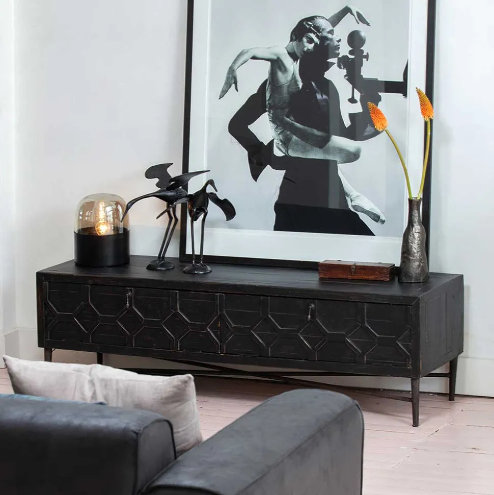 160x50x45 Vintage Design Lowboard in Schwarz - Illestra